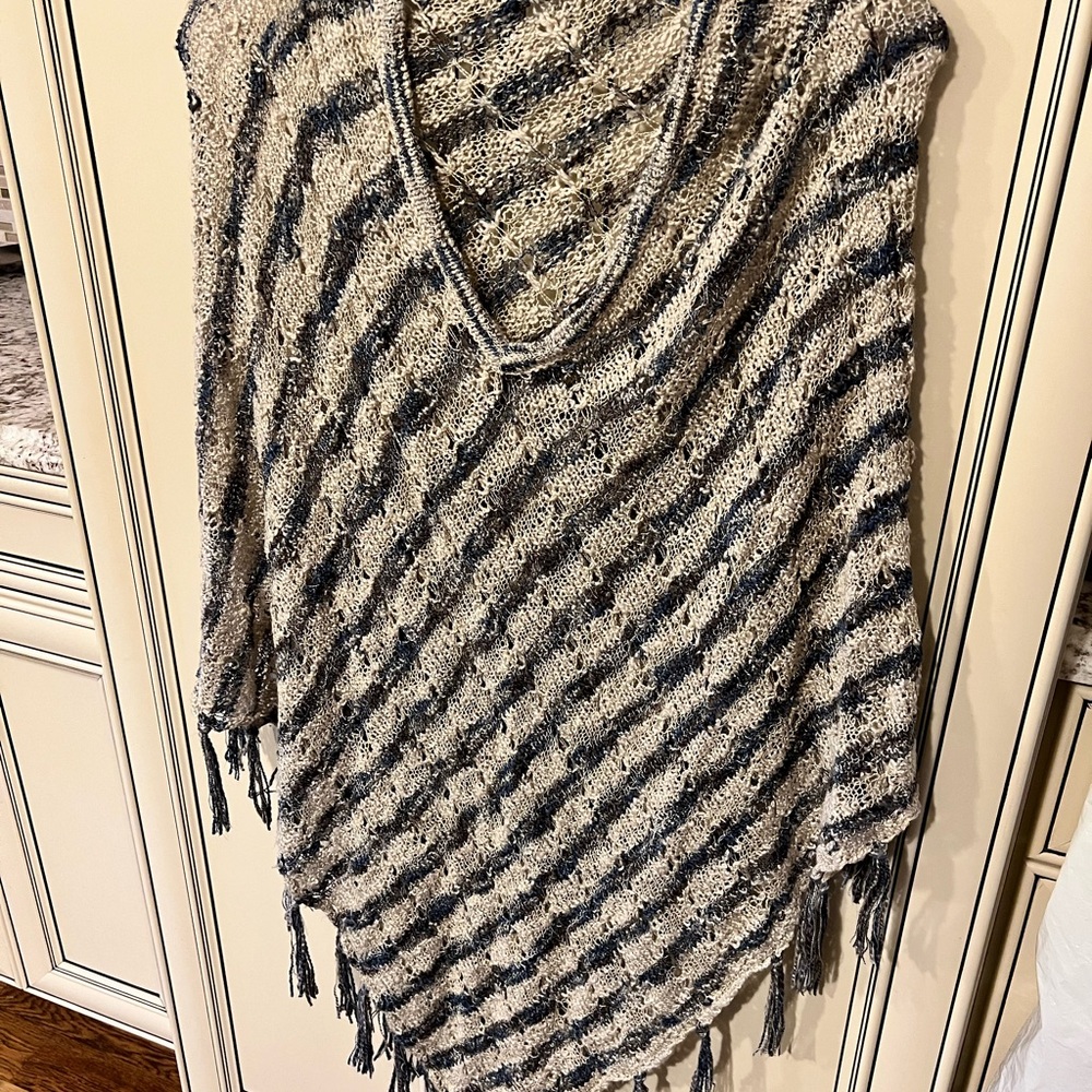 Chico's Navy and Cream Striped Poncho
